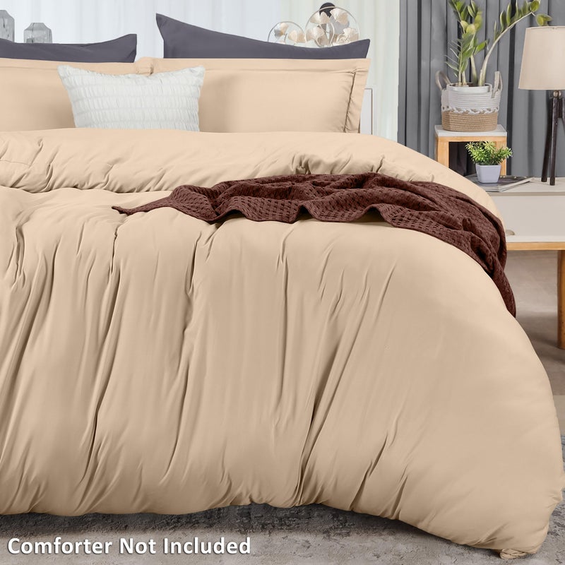 Utopia Bedding Duvet Cover Queen Size - 3 Piece with Zipper Closure - 1 Comforter Cover 90X90 Inches & 2 Pillow Shams 20X26 Inches (Beige) Comforter Not Included - Image 4