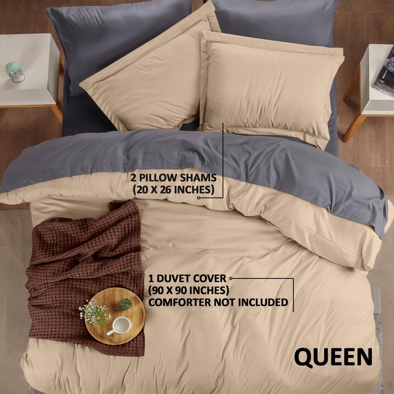 Utopia Bedding Duvet Cover Queen Size - 3 Piece with Zipper Closure - 1 Comforter Cover 90X90 Inches & 2 Pillow Shams 20X26 Inches (Beige) Comforter Not Included - Image 2