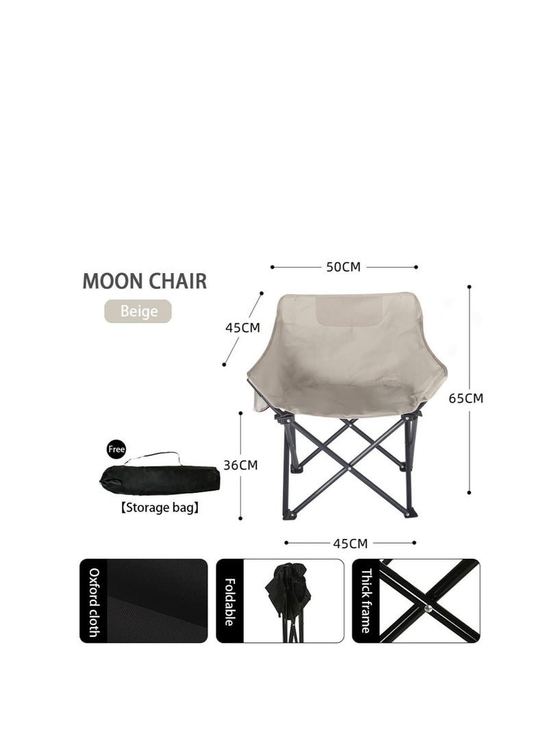 CityRiya-Long Foldable Camping Chair Portable Beach Chair Leisure Folding Chair with Carry Bag for Outdoor Camping, Beach, Picnic, Barbeque, Fishing and Travel (Beige, Moon chair x 2) - Image 2