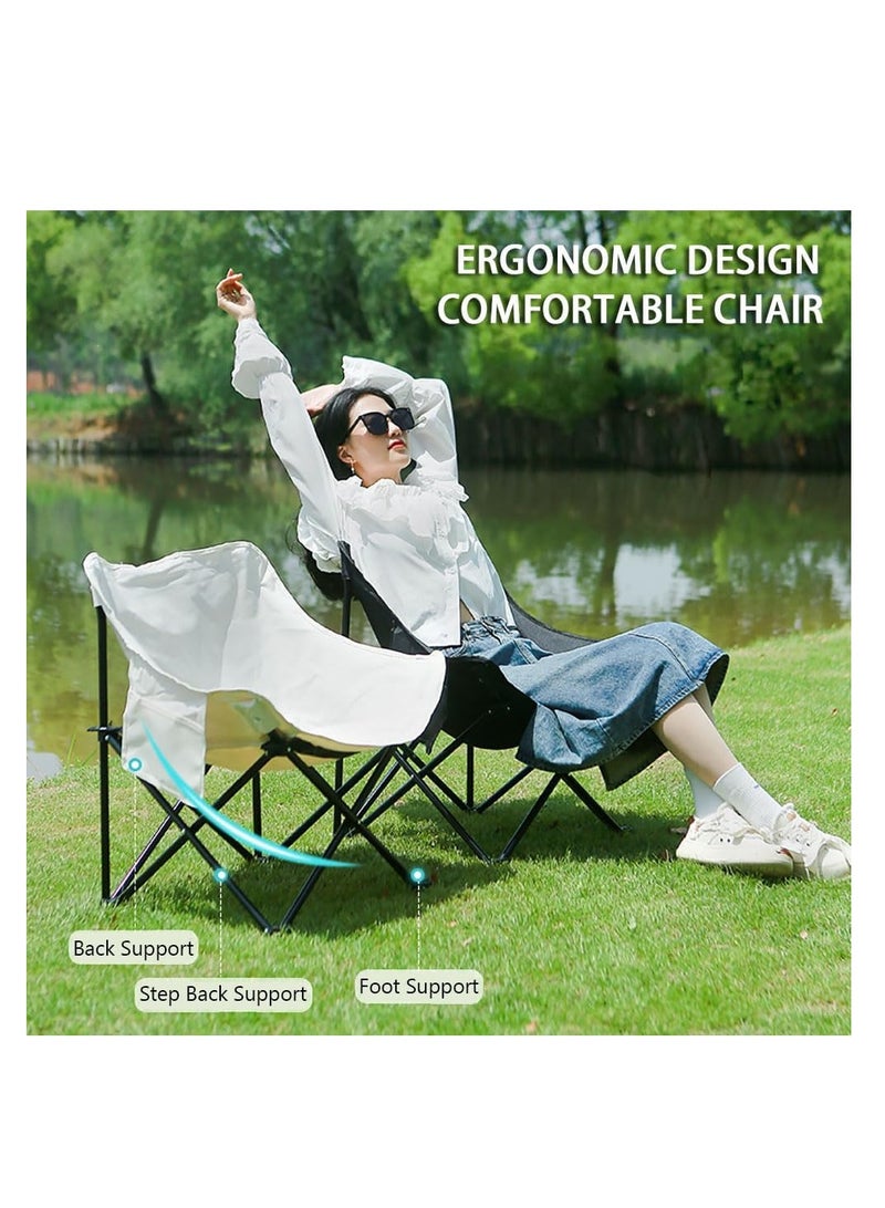 CityRiya-Long Foldable Camping Chair Portable Beach Chair Leisure Folding Chair with Carry Bag for Outdoor Camping, Beach, Picnic, Barbeque, Fishing and Travel (Beige, Moon chair x 2) - Image 4
