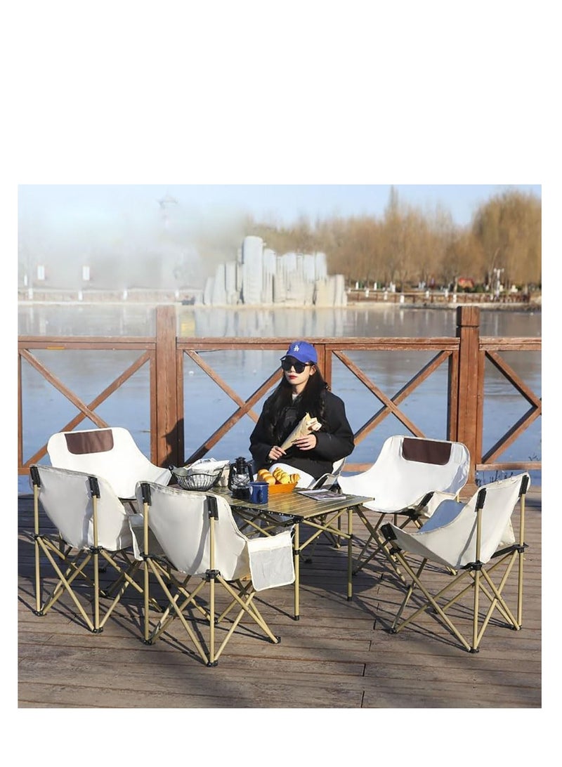 CityRiya-Long Foldable Camping Chair Portable Beach Chair Leisure Folding Chair with Carry Bag for Outdoor Camping, Beach, Picnic, Barbeque, Fishing and Travel (Beige, Moon chair x 2) - Image 3