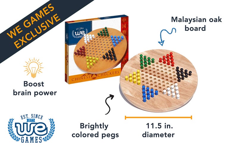 WE Games Wooden Chinese Checkers Board Game with Wood Pegs - Image 2