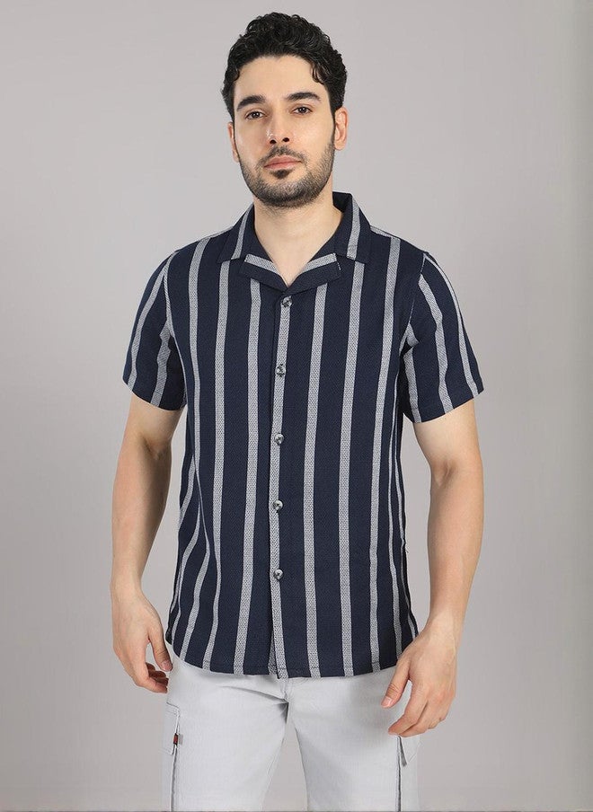 Hence Men Relaxed Striped Casual Shirt with Cuban Collar - Image 1