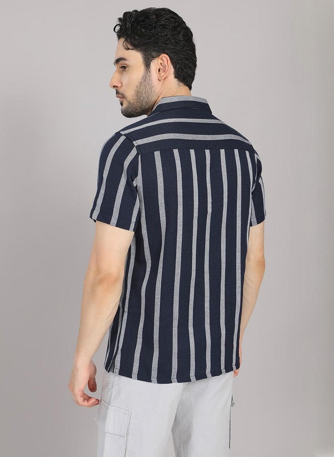 Hence Men Relaxed Striped Casual Shirt with Cuban Collar - Image 5