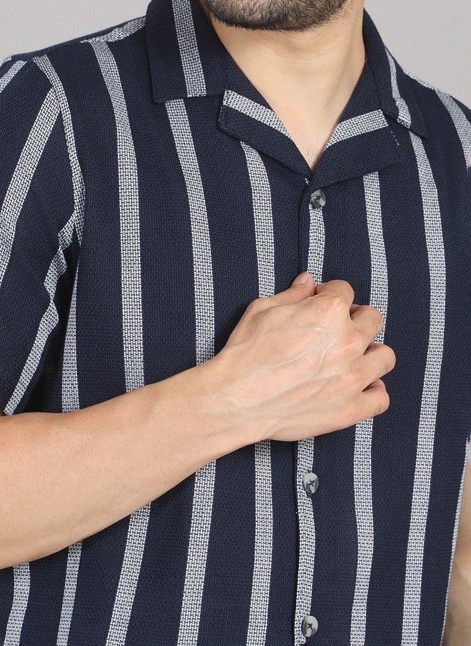 Hence Men Relaxed Striped Casual Shirt with Cuban Collar - Image 2