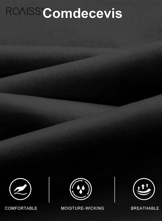 رويس بنطلون كارغو رجالي كاجوال لممارسة التمارين الرياضية والركض وبنطلون رياضي مطاطي للمشي لمسافات طويلة وبنطلون تكتيكي برباط مع جيوب متعددة وبنطلون رياضي أسود سادة - Image 4