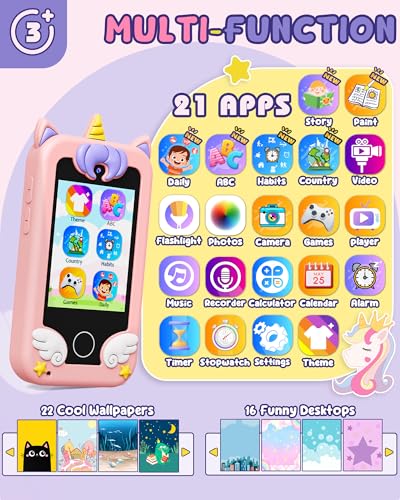 UCIDCI Unicorn Kids Smart Phone Toys for Girls Ages 37 with Dual Camera Toddler Phone with Learning Games Travel Toys with MP3 Music Player for Christmas Birthday Gifts for 3 4 5 6 7 Year Old - Image 5