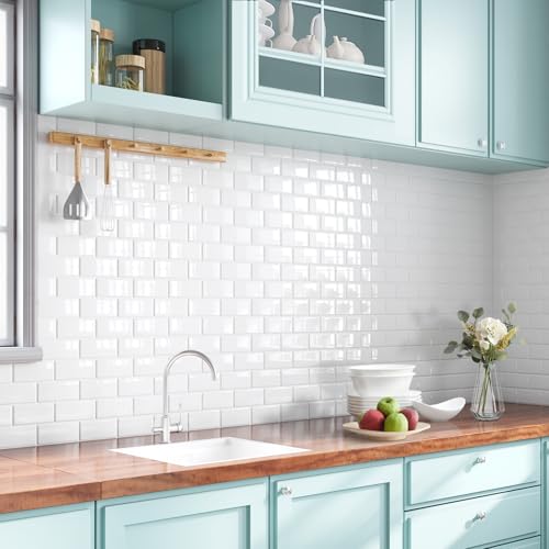 Yoillione Peel and Stick Backsplash for Kitchen: Self Adhesive Wall Tiles for Bathroom - Vinyl Thick Back Splash Tile (10, White) - Image 1