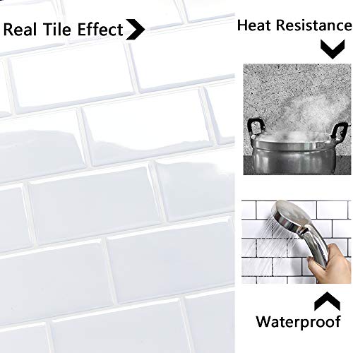 Yoillione Peel and Stick Backsplash for Kitchen: Self Adhesive Wall Tiles for Bathroom - Vinyl Thick Back Splash Tile (10, White) - Image 5