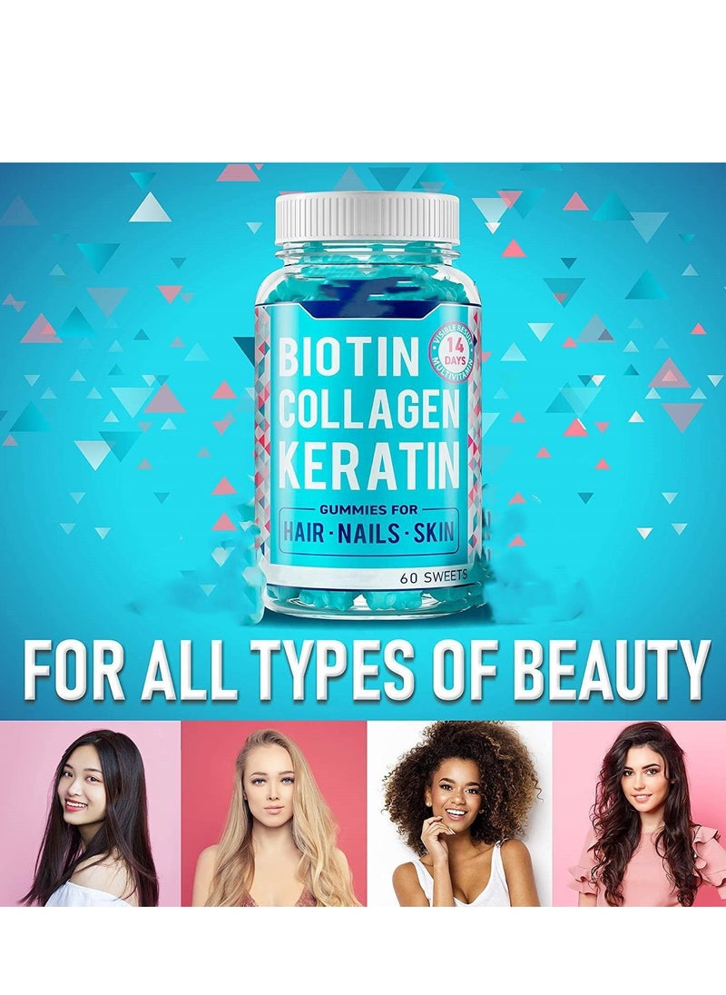 Biotin - Hair Vitamins 60 Gummies Supplement with Vitamin C, Biotin & Folic Acid Supports Hair Growth, Hair Loss, Healthy Hair, Skin & Nails | Hair Multivitamins Supplements for Men Women's - Image 1