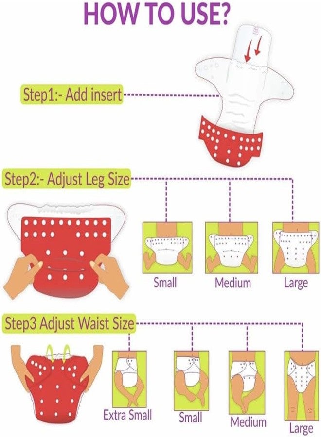 Kogar All New Printed Design Reusable Adjustable Washable Multicolour Diaper Nappy With Five Layer High Absorable Insert For Baby New Born To 2 Year (2 Diaper +2 Insert) - Image 4