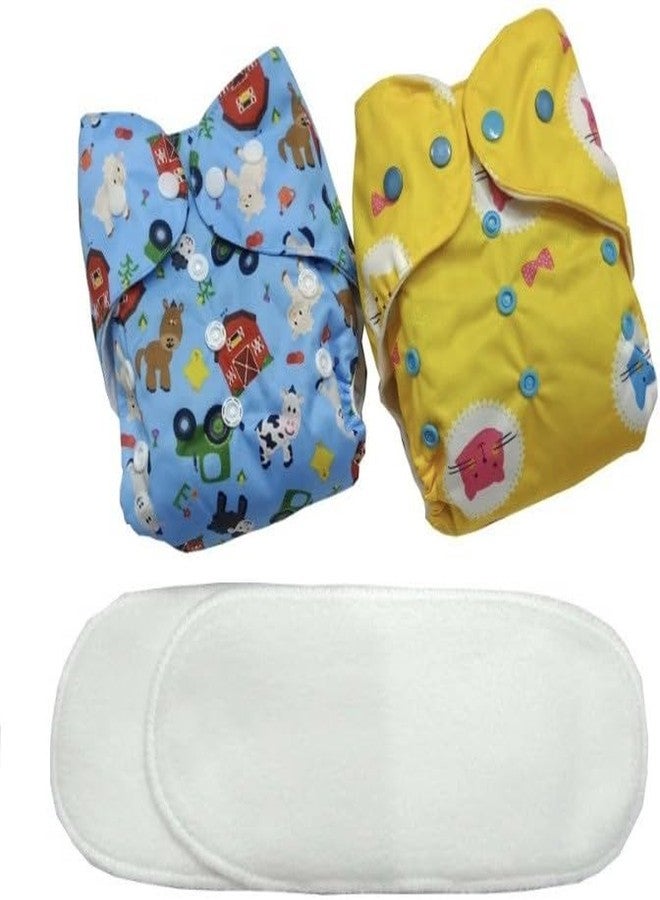 Kogar All New Printed Design Reusable Adjustable Washable Multicolour Diaper Nappy With Five Layer High Absorable Insert For Baby New Born To 2 Year (2 Diaper +2 Insert) - Image 1