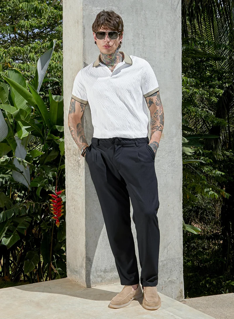 Campus Sutra Black Men's Midnight Black Tactile-Pleated Chino Trousers for Men | Best Price UAE