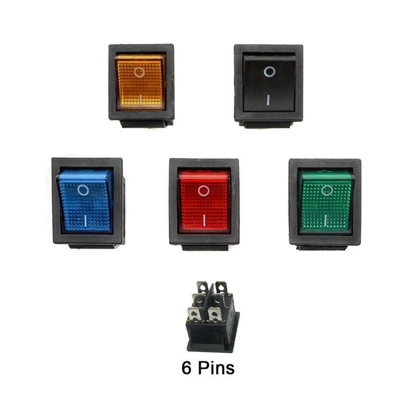 CentIoT - Illuminated Button Light Rocker Power Switch KCD4 15A 250V AC - DPST ON-Off 6PIN (Yellow) - Image 5