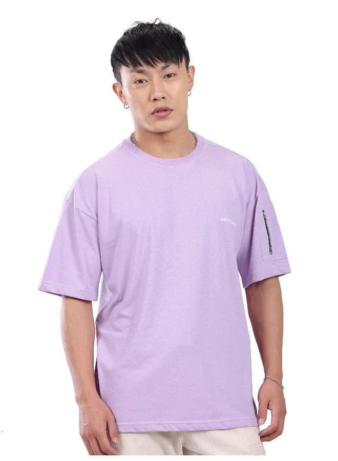 Beyoung Lilac Zip Sleeved Oversized T-shirt for Men