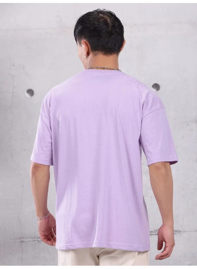 Beyoung Lilac Zip Sleeved Oversized T-shirt for Men