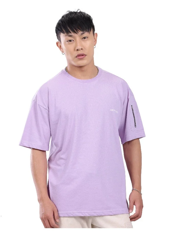 بيونغ تيشيرت رجالي واسع بأكمام بسحاب لون ليلكي