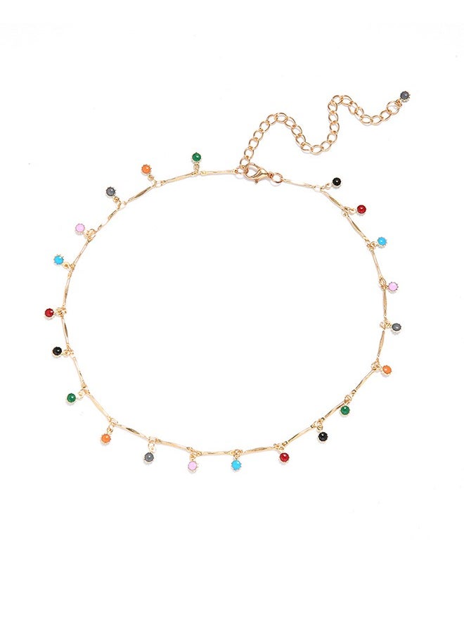 Fazza Rainbow Beads Inlaid Tassel Pendant Necklace, Beaded Choker, Women'S Simple Necklace Accessories  - Image 1