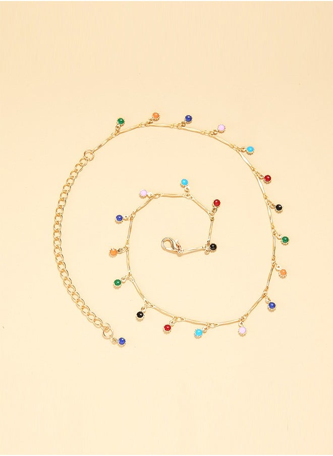 Fazza Rainbow Beads Inlaid Tassel Pendant Necklace, Beaded Choker, Women'S Simple Necklace Accessories  - Image 3