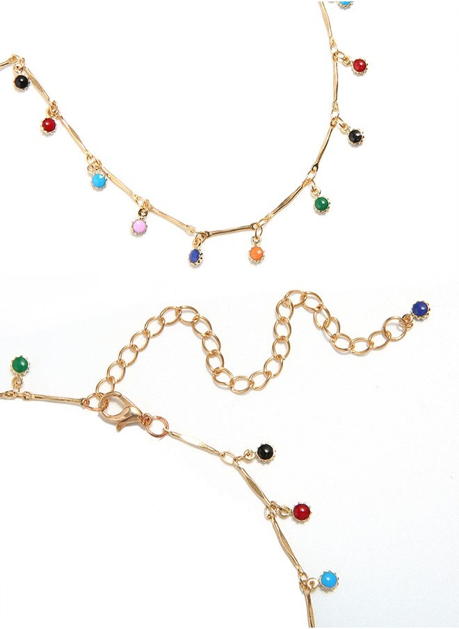 Fazza Rainbow Beads Inlaid Tassel Pendant Necklace, Beaded Choker, Women'S Simple Necklace Accessories  - Image 5