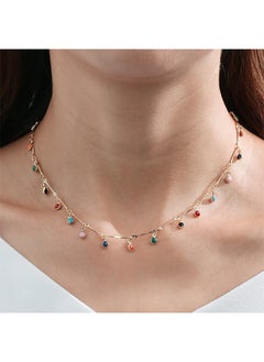 Fazza Rainbow Beads Inlaid Tassel Pendant Necklace, Beaded Choker, Women'S Simple Necklace Accessories  - Image 2