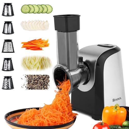 Homdox Electric Cheese Grater, Professional Electric Slicer Shredder, 150W Cheese Grater/Chopper Salad Maker, Shredder for Home Kitchen Use with One-Touch Control | 5 Free Attachments - Image 1