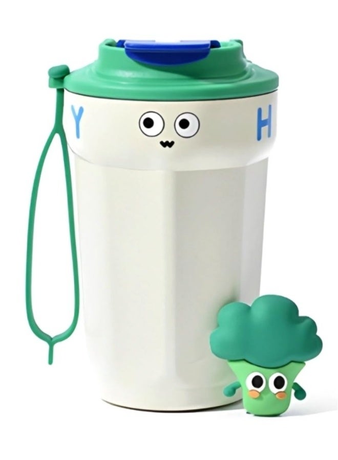 Stainless Steel Insulated Tumbler, Thermos Bottles with Leak-Proof Flip Lid and Strap, Suitable for Drinking Coffee Tea Water Milk (Beige,15 oz) - Image 1