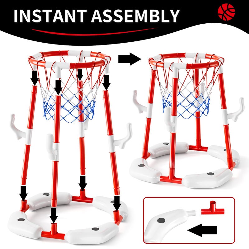 WATUDOU Pool Basketball Hoop Toys for Kids Ages 4-8 8-12 & Adult, Summer Outdoor Swimming Pool Games Water Play Toys Family Party for Kids, 2 in1 Pool Basketball Hoop & Ring Game with 4 Balls 12 Rings & Pump - Image 5
