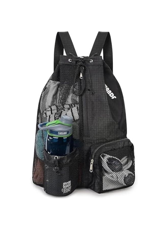 HOOKOR Swim Bag Mesh Drawstring Backpack with Wet Pocket Beach Backpack for Swimming, Gym, and Workout Gear  - Image 1