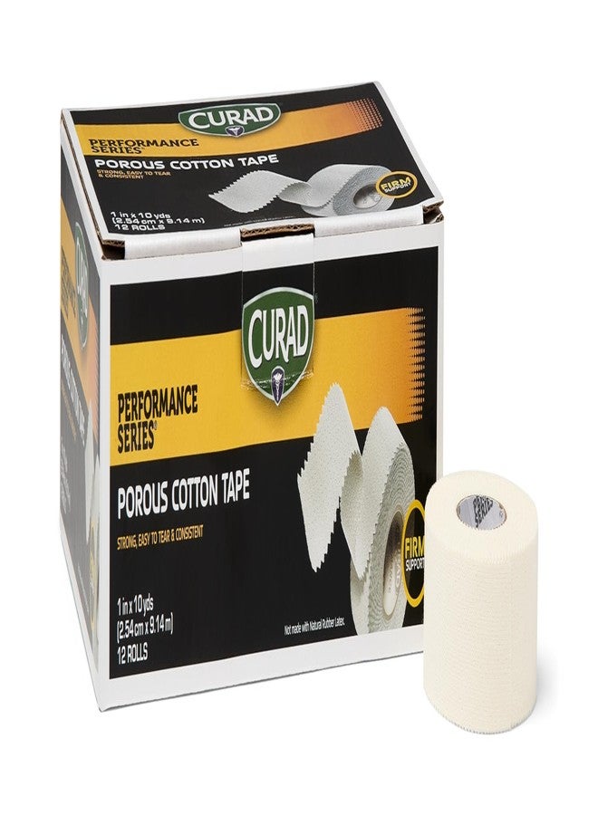 CURAD Performance Series Premium Porous Cotton Tape, 1" x 10 yd. Box of 12, White - Image 1