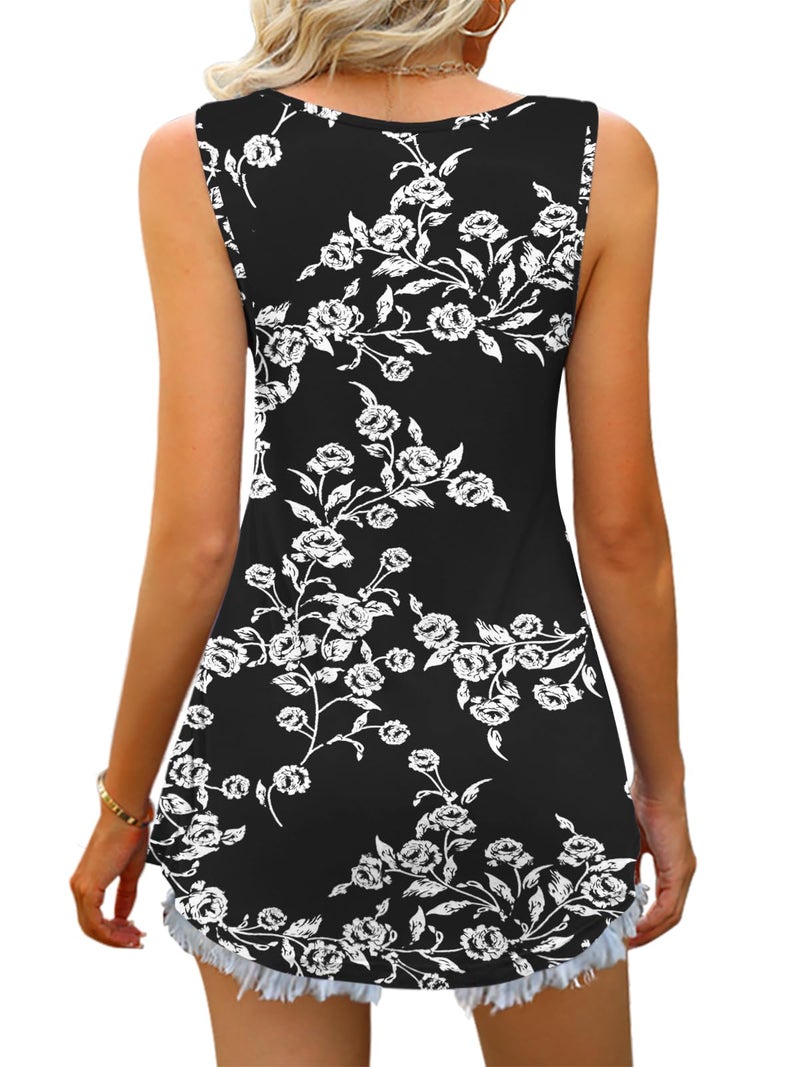 Tencede 2026 Summer Tank Tops for Women Sleeveless V Neck Babydoll Loose Flowy Floral Print Blouse Black Rose 1XL - Image 3