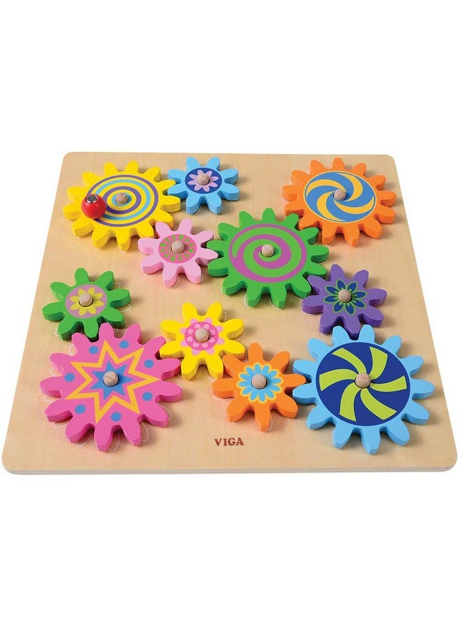 كونستراكتيف بلاي ثينجز تروس دوارة قابلة للتبديل مع محاور ثابتة على قاعدة خشبية مقاس 11 3/4 بوصة مربعة للأعمار من 18 شهرًا وما فوق - Image 1