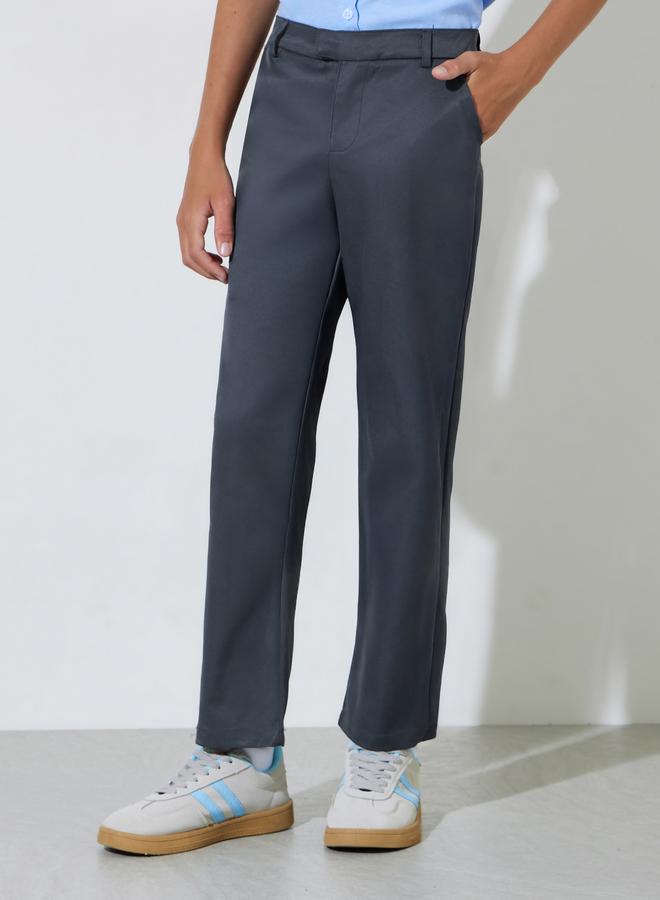 Styli Teen Boys Charcoal Solid Regular Fit Trousers - Image 1