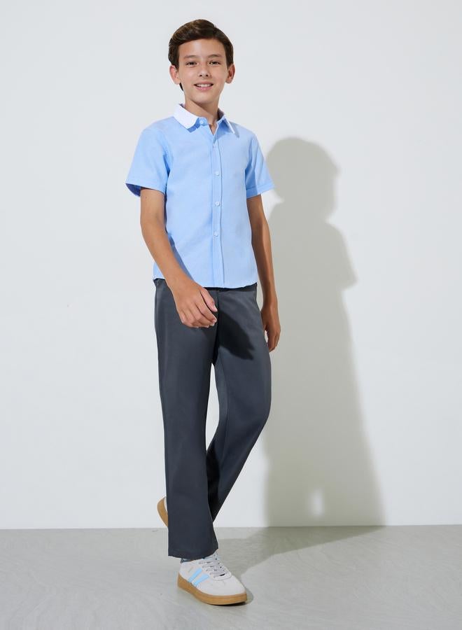 Styli Teen Boys Charcoal Solid Regular Fit Trousers - Image 2