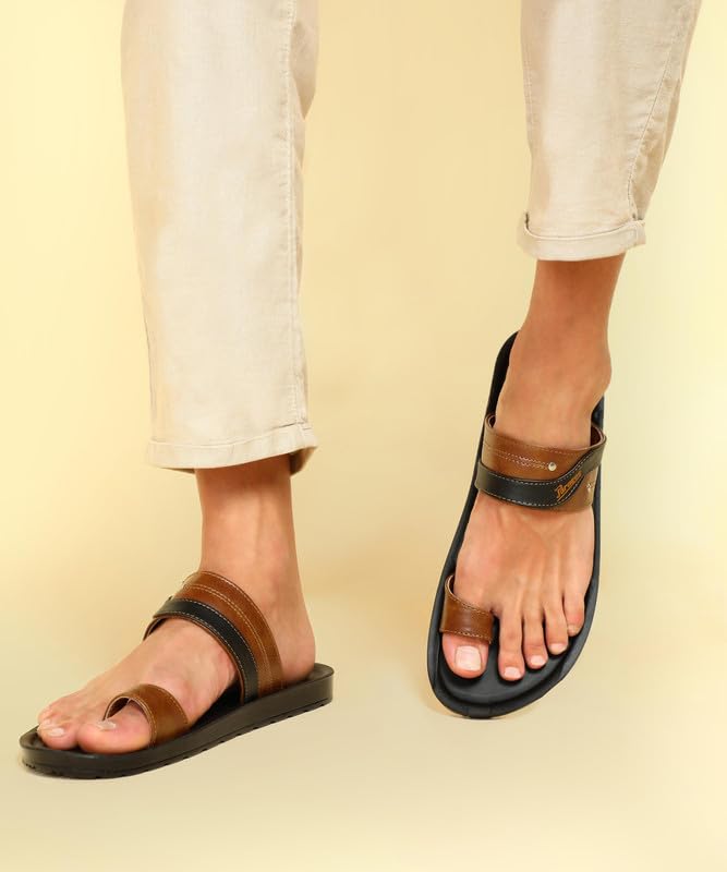 PARAGON PUK2222G Slippers for Men | Comfortable, Breathable & Durable Sandals with Soft Cushioned Footbed | Easy Wear Slip On | Ideal for Outdoor Use Black - tan - Image 3