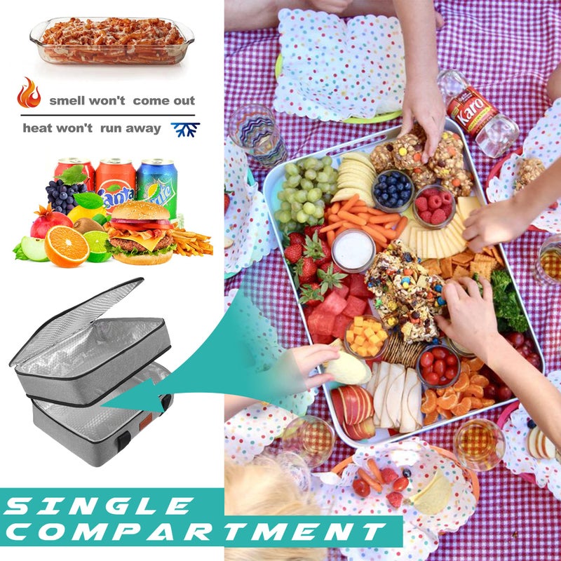 Uoxfill Lunch Bag Insulated Thermal Food Carrier Insulated Double Decker Casserole Carrier For Hot Or Cold Food Insulated Tote Bag For Potluck Cookouts Picnic Lasagna Holder Fits 9""X13"" Baking Pan Gray - Image 2