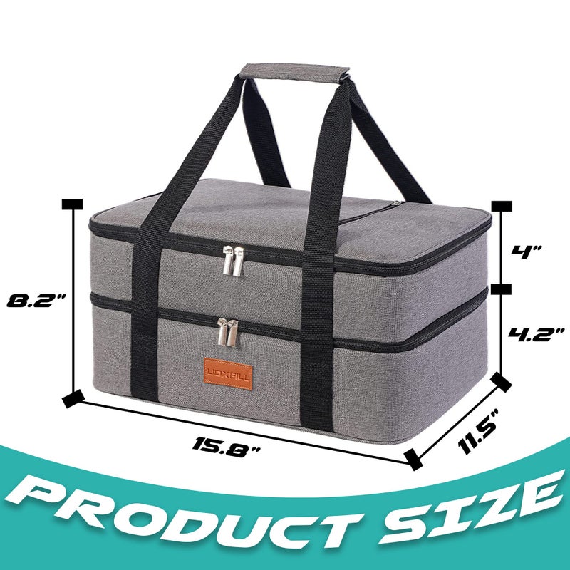 Uoxfill Lunch Bag Insulated Thermal Food Carrier Insulated Double Decker Casserole Carrier For Hot Or Cold Food Insulated Tote Bag For Potluck Cookouts Picnic Lasagna Holder Fits 9""X13"" Baking Pan Gray - Image 5