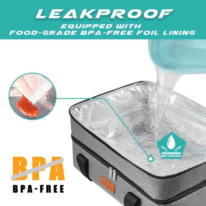 Uoxfill Lunch Bag Insulated Thermal Food Carrier Insulated Double Decker Casserole Carrier For Hot Or Cold Food Insulated Tote Bag For Potluck Cookouts Picnic Lasagna Holder Fits 9""X13"" Baking Pan Gray - Image 4