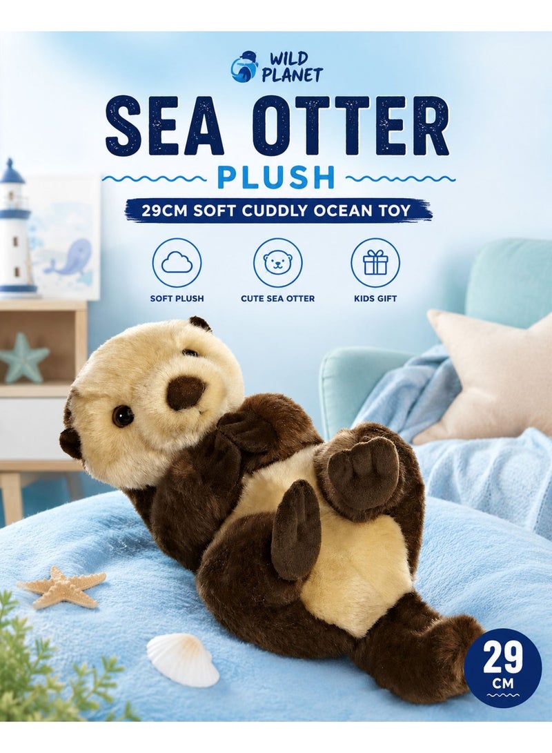 Wild Planet Sea Otter Plush Toy 29cm Soft Fluffy Ocean Animal Stuffed Toy Cute Marine Wildlife Plush Doll Cuddly Sleeping Sea Otter Teddy for Kids Boys Girls Baby Hugging Bedtime Companion Educational Gift Toy - Image 1