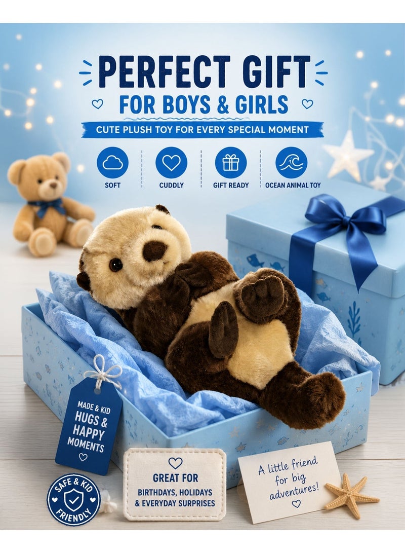 Wild Planet Sea Otter Plush Toy 29cm Soft Fluffy Ocean Animal Stuffed Toy Cute Marine Wildlife Plush Doll Cuddly Sleeping Sea Otter Teddy for Kids Boys Girls Baby Hugging Bedtime Companion Educational Gift Toy - Image 4