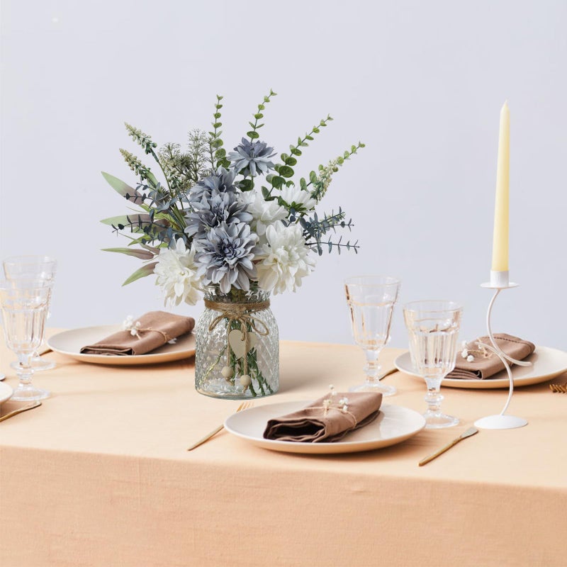 Leftover Fake Flowers with Vase,Silk Dahlia Flowers,Artificial Flowers in Vase,Centerpiece Table Decorations,Flower Centerpieces for Tables,Kitchen Table Decor,Coffee Table Decor - Image 3