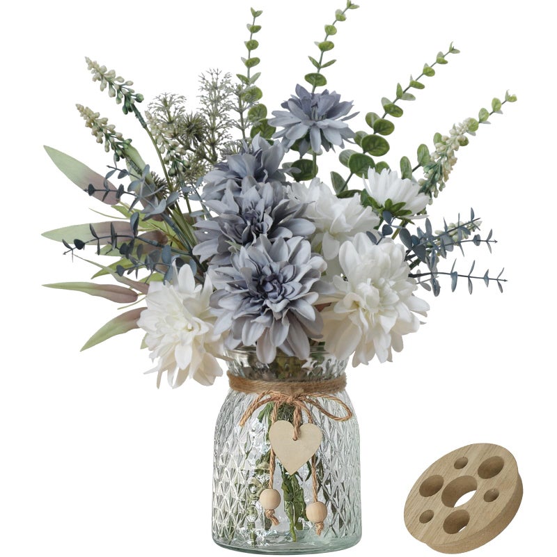 Leftover Fake Flowers with Vase,Silk Dahlia Flowers,Artificial Flowers in Vase,Centerpiece Table Decorations,Flower Centerpieces for Tables,Kitchen Table Decor,Coffee Table Decor - Image 1