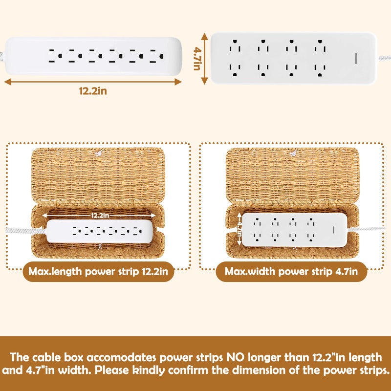 KANYO-AUTO Cable Management Box, Handmade Imitation Rattan Cord Cable Organizer, Open Slots Cords Hider Box Cord Basket Under Desk Cord Organizer for Computer Router USB Hub & Power Strip - Image 5
