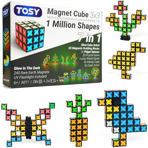 TOSY Magnet Cube 3x3 30 Blocks 240 Magnets Easter Basket Stuffers for Kids Multipurpose Creative Building Blocks Transformable Fidget Spinner PuzzleInfinity Cube Glowing STEM Toy - Image 1