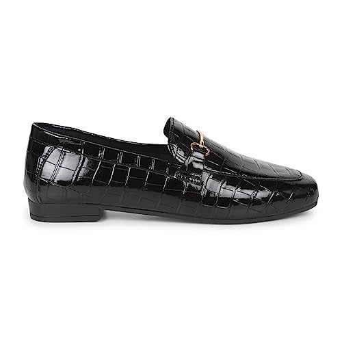YOHO Bliss Comfortable Slip On Formal Loafer for Women | Stylish Fashion Moccasins Range | Cushioned Footbed Finish | Flexible | Style & All-Purpose | Formal Office Wear Shoe Black - Image 4