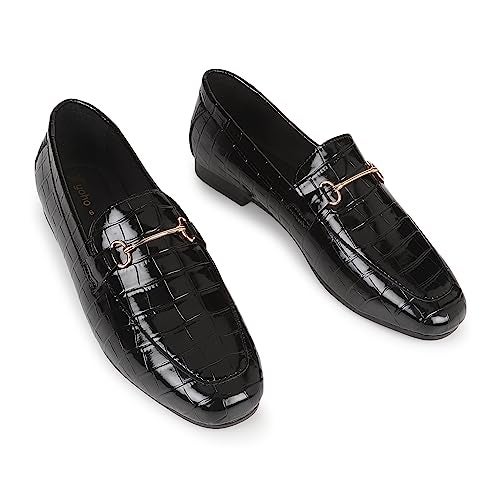 YOHO Bliss Comfortable Slip On Formal Loafer for Women | Stylish Fashion Moccasins Range | Cushioned Footbed Finish | Flexible | Style & All-Purpose | Formal Office Wear Shoe Black - Image 5