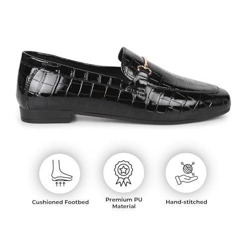 YOHO Bliss Comfortable Slip On Formal Loafer for Women | Stylish Fashion Moccasins Range | Cushioned Footbed Finish | Flexible | Style & All-Purpose | Formal Office Wear Shoe Black - Image 2