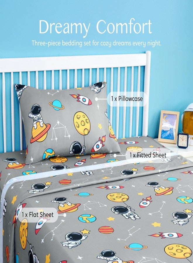 Joiedomi Kids Twin Sheet Set Astronaut - 3 Piece Soft Microfiber Bed Sheets - Deep Pocket Wrinkle Free - Cozy Toddler Bedding Set - Fade Resistant Breathable for Boys Girls Teens - Image 3