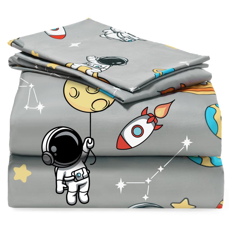 Joiedomi Kids Twin Sheet Set Astronaut - 3 Piece Soft Microfiber Bed Sheets - Deep Pocket Wrinkle Free - Cozy Toddler Bedding Set - Fade Resistant Breathable for Boys Girls Teens - Image 1