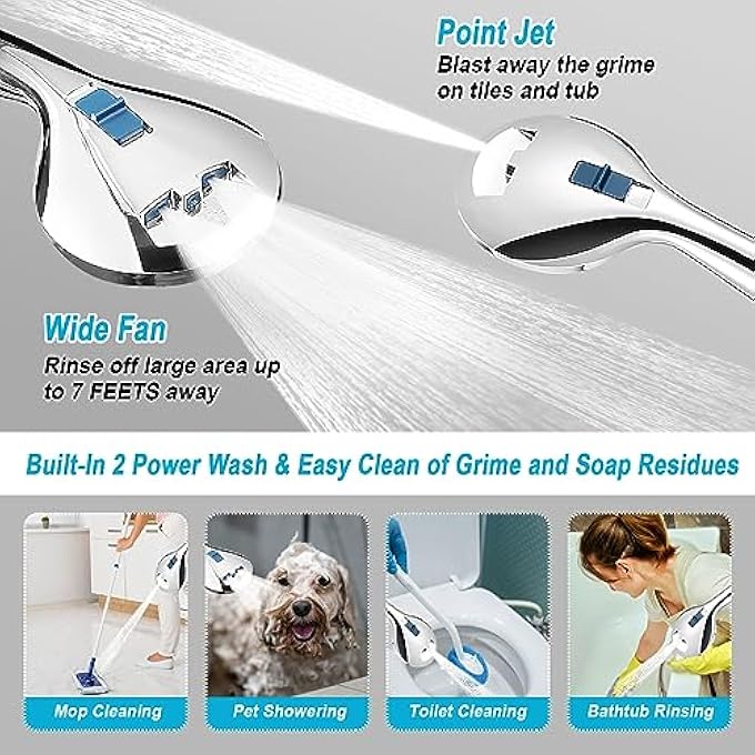 HOMARKET Handheld Shower Head High Pressure 7Spray Settings Anticlog Nozzles Builtin Power Wash to Clean Tub Tile Walls  Pets - Image 5